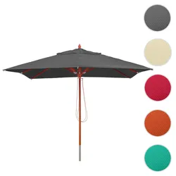 Gastronomie Holz-Sonnenschirm HWC-C57, Gartenschirm, Polyester/Holz 14kg, eckig 3x3m Seilzug stoßsicher ~ anthrazit