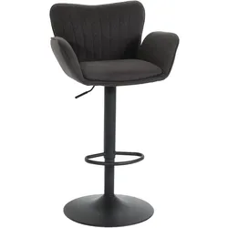 Proregal Barhocker gepolstert mit Lehne | Sitzhöhe 66-90cm | mit Armlehne Fußablage drehbar Stoff/Textil Eisen | Dunkelgrau Fuß Schwarz| Drehstuhl Barstuhl