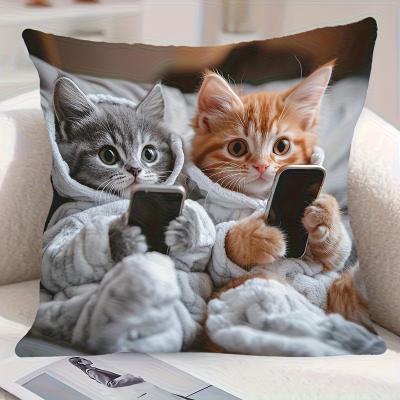 Perfect Picks Market "Boho Cat Pillow Cover For Cozy Living Room & Bedroom Decor 1 13.78"" 13.78"" Inches"
