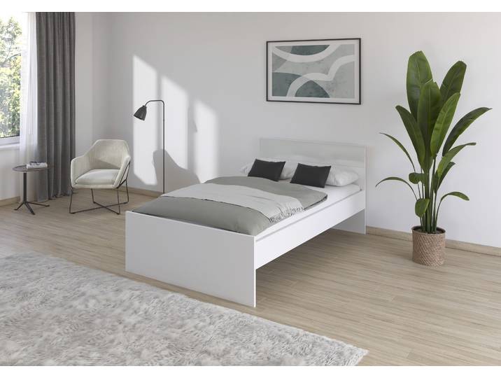Bettgestell Tamino 120 x 200cm Glas / Spanplatte, lackiert Weiß