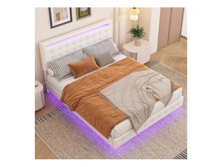 HAUSS SPOLE Polsterbett 140x200cm mit matratze Jugendbett mit LED, Fernbedienung, Federung