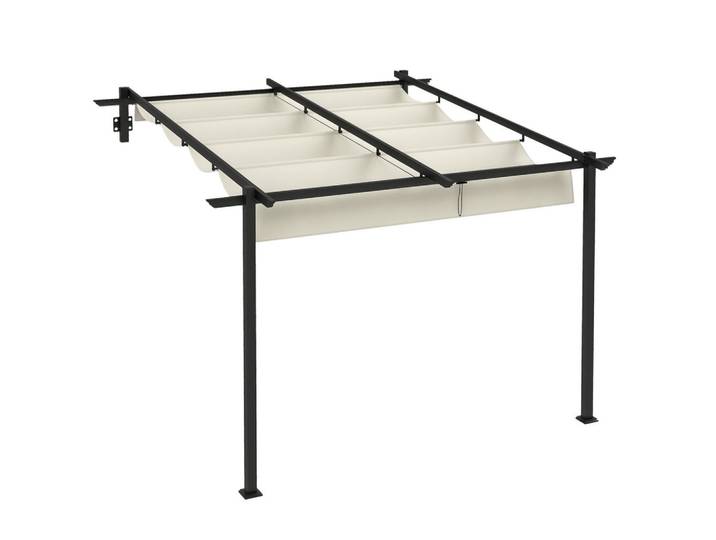 ComfortXL Gartenpavillon De-05867 3/3 m mit einziehbarem Dach Cremeweiß, Metall, 297x230x297 cm, Sonnenschutz, Pavillons
