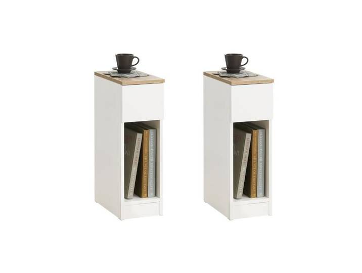 SoBuy Lot de 2 Table de Chevet étroite 20 cm avec tiroir Table de Nuit Gain de Place & Chevet de lit Blanc 20x35x60 cm