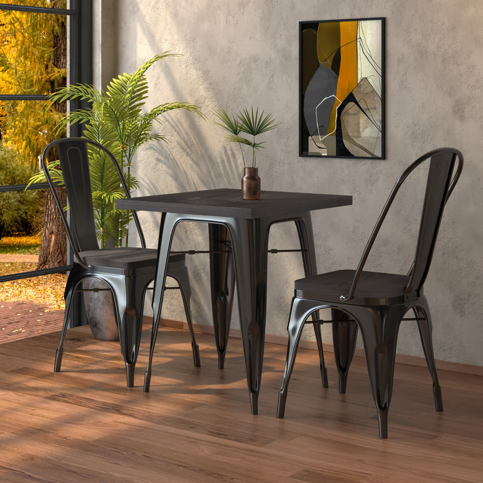 CALIFORNIA | Tolix Tisch- & Stuhl-Set | 2x Stuhl | 60x60cm | Wenge & Schwarz | Tolix Stuhl, Industrie Stuhl, Industrie Tisch
