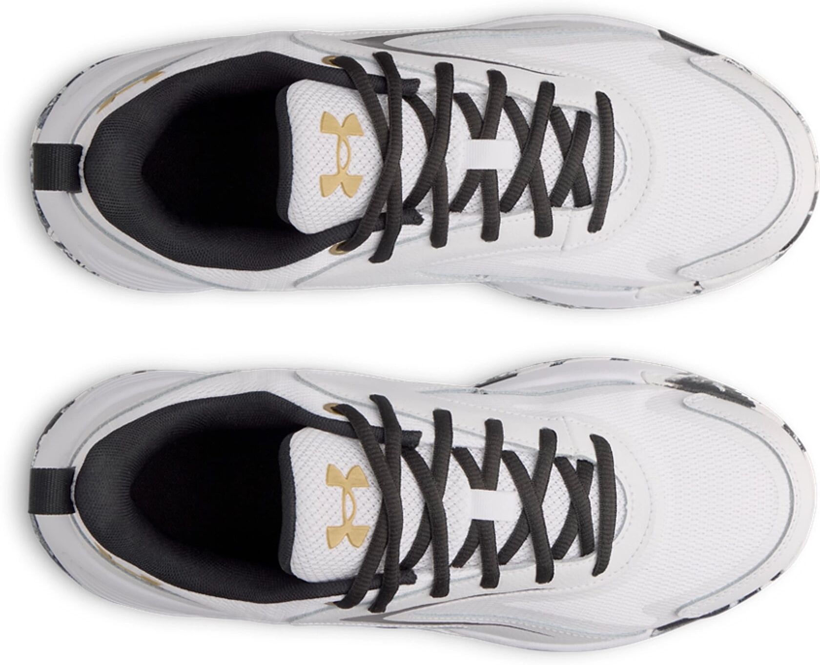 Basketballschuh UNDER ARMOUR "UA LOCKDOWN 8", Herren, Gr. 46, schwarz-weiss (weiß, schwarz, metallic gold), Leder, Synthetik, Textil, Schuhe Basketballschuh weiß, schwarz, metallic gold 46