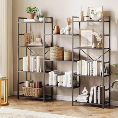 Garvee Triple Column 4-Tier Bookshelf, Adjustable Rustic Industrial Bookcase