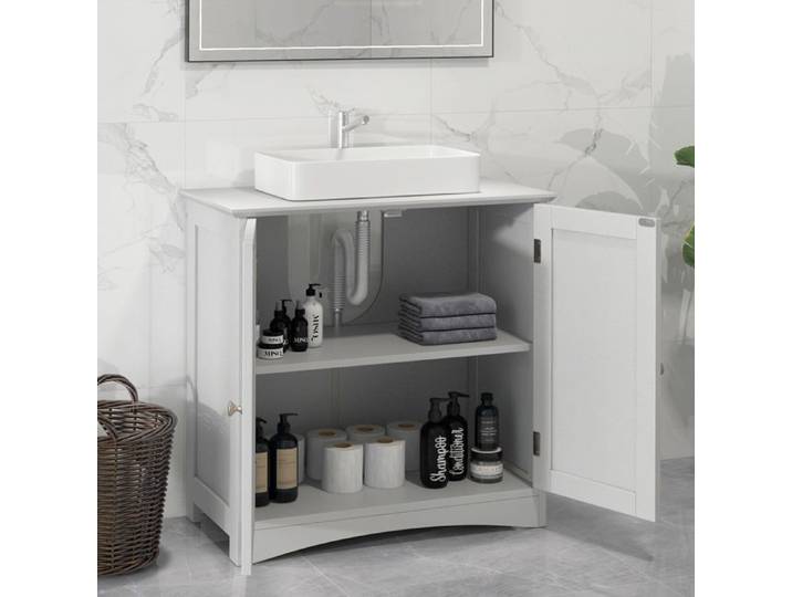 GOPLUS Meuble de Rangement sous Vasque avec Découpe en U Grand Espace de Rangement Style Moderne 60x30x60 cm Blanc