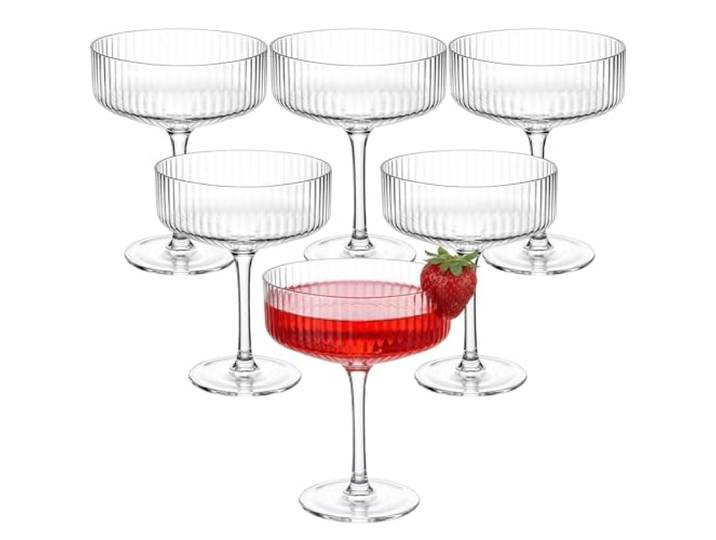 TYBGAU Boutique UK Set mit 6 gerippten Champagner-Tower-Coupé-Gläsern, 8 oz, klare klassische Martini-Becher for Hochzeit, Geburtstag, Party, Bar