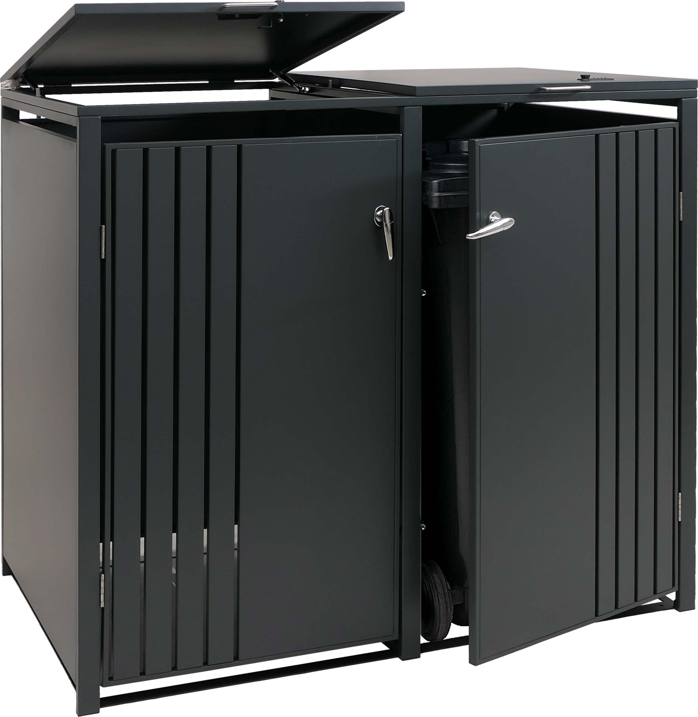 2er-Mülltonnenverkleidung MCW-O67, Mülltonnenbox mit Deckel, Metall 122x132x84cm 53kg anthrazit