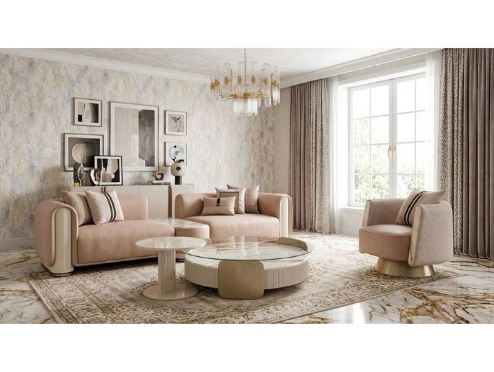 Xlmoebel Polstergarnitur Beiges modernes Wohnzimmer-Set mit Sofa, Sessel und Couchtisch, (Polstergarnitur, 3-tlg., Beiges Wohnzimmer-Set mit Sofa, Sessel und Couchtisch), Made in Europa