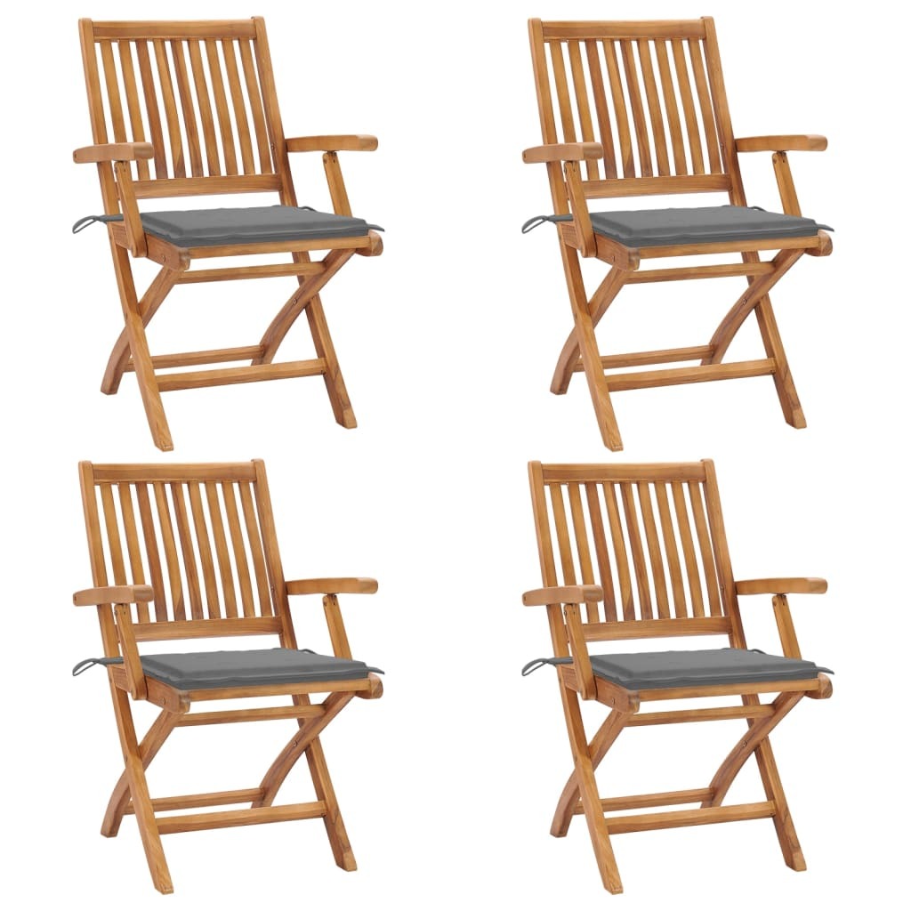 Klappbare Gartenstühle mit Kissen 4 Stk. Massivholz Teak