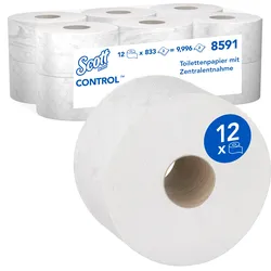 Scott Control Zentralentnahme Toilettenpapier, 2-lagig, Weiß, 12 x 833 Blatt