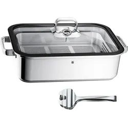 WMF Dampfgarer Bräter 6,5l Glasdeckel Garblech Vitalis Aroma Edelstahl Induktion, Pfanne + Kochtopf, Silber
