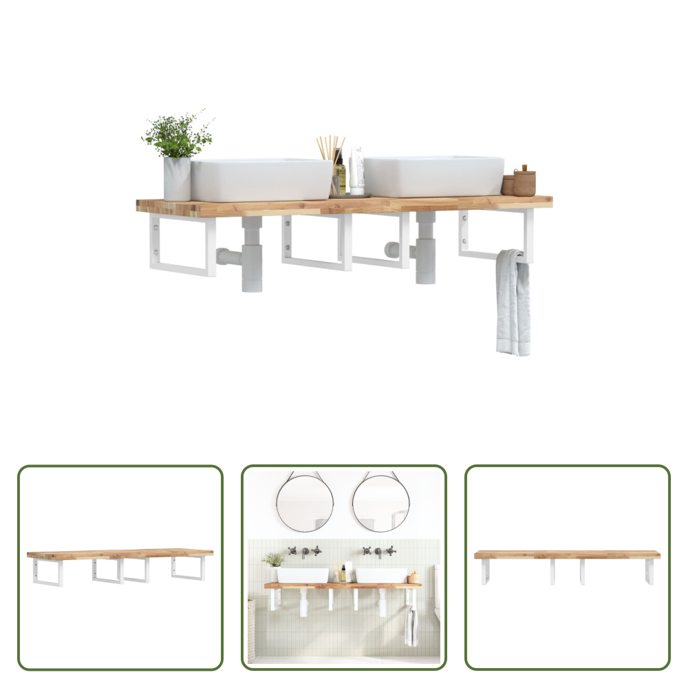 The Living Store Waschbeckenregal Wandmontage Stahl und Akazienholz