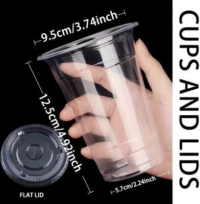 The Handy Homestead Clear Plastic Cups With Lids Disposable Cups For Smoothies & Iced Coffee 16oz