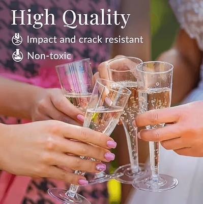 Uplift Curations EleganceServe Disposable Champagne Glasses Gold Rim Plastic Cocktail & Martini Glass Set silver Powder 25 Pcs