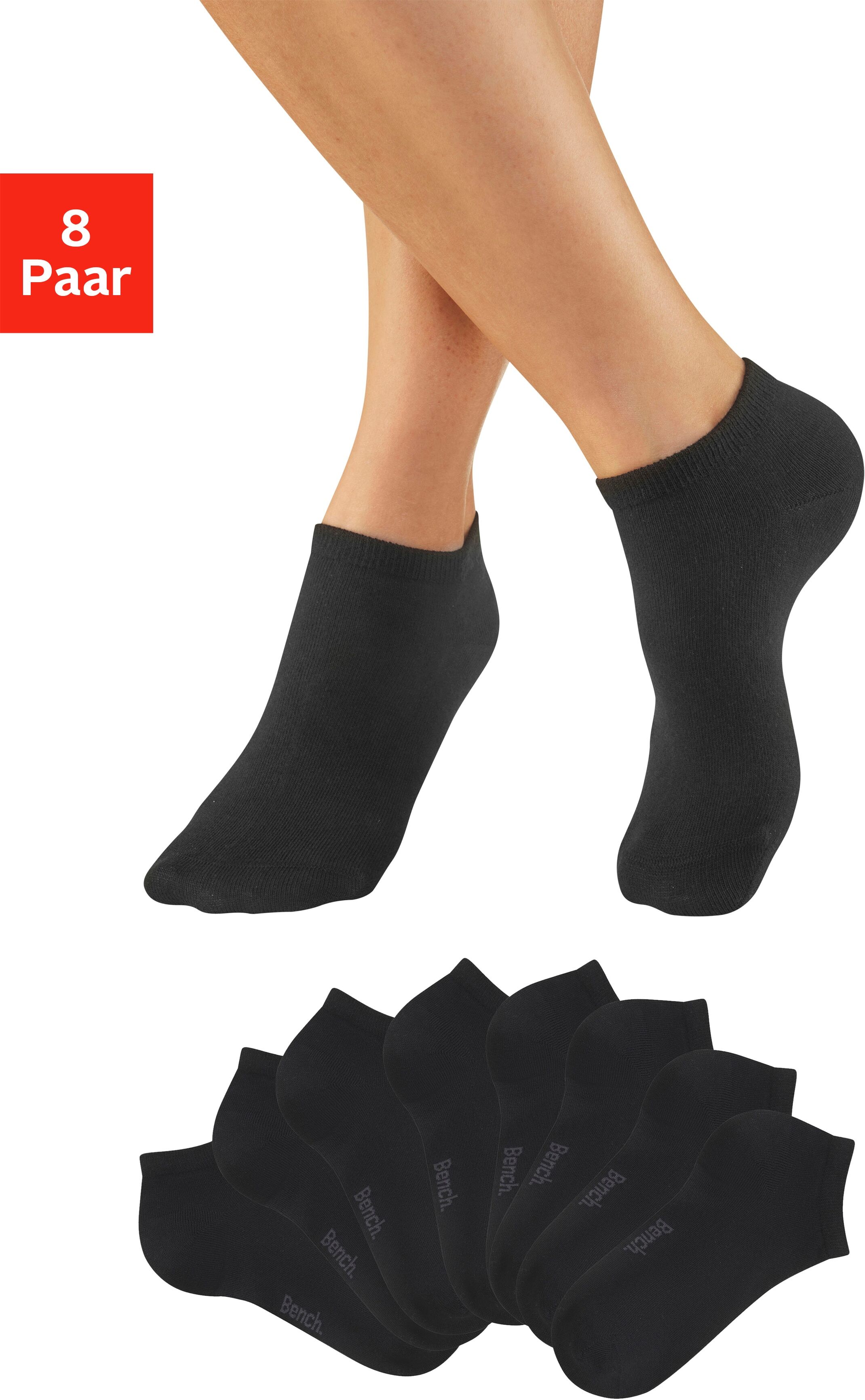 Sneakersocken BENCH. "Damensocken Logosocken klassisch mit Baumwolle", Damen, Gr. 35-38, schwarz (8x schwarz), Baumwollmischung, unifarben, elastisch, Socken Sneakersocken, mit weicher Baumwolle 8x schwarz 35-38