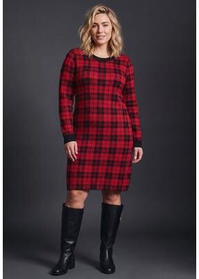 Plus Size Women's Calista Crewneck Sweater Dress by Avenue in Vibrant Red Checkered (Size 22/24)