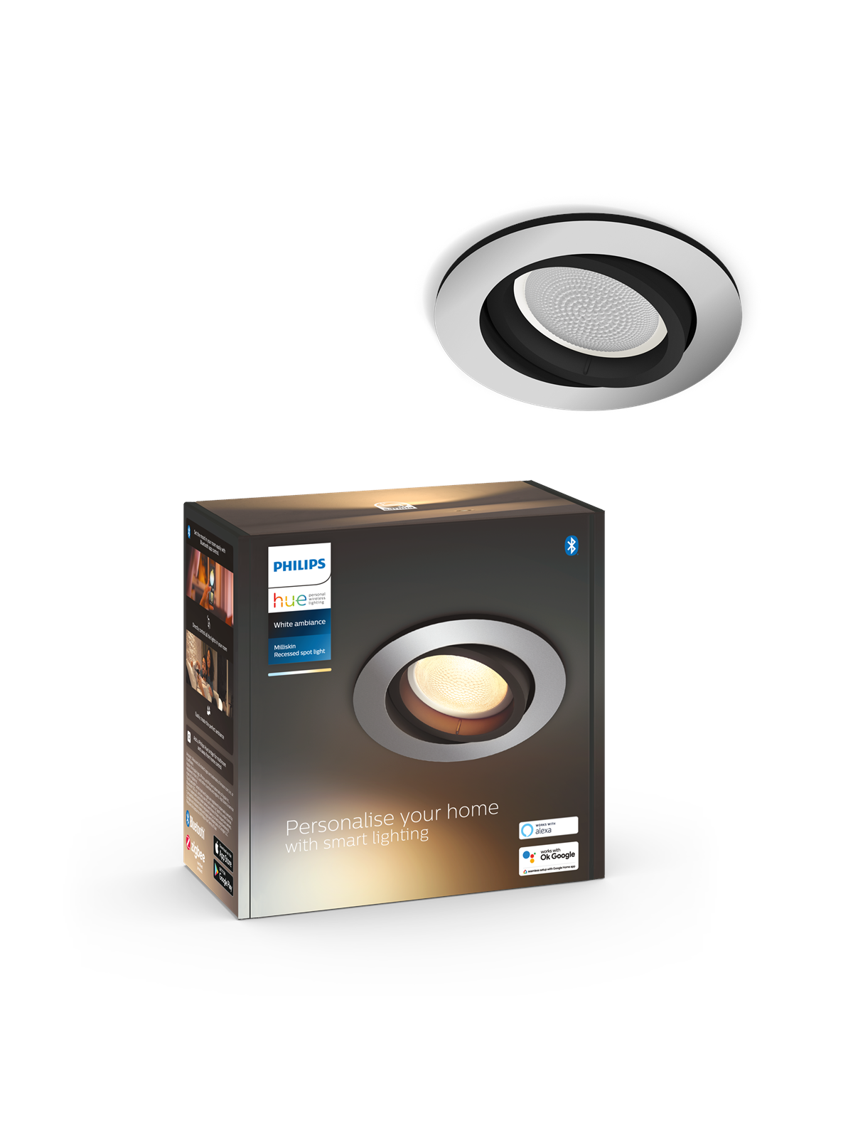 Philips Hue Milliskin Recessed Spotlight Round - Aluminium