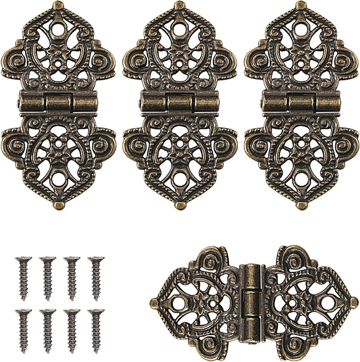 Decoratieve kleine scharnieren voor meubels met retro bronzen afwerking, 2 x 16 cm, Brons