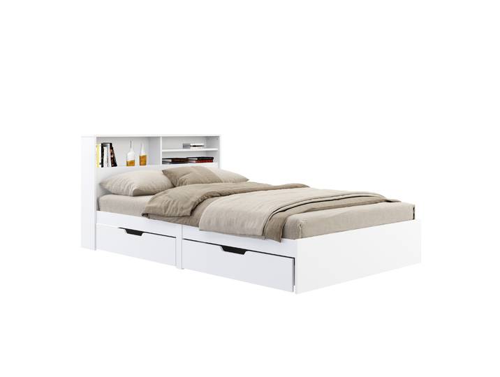 Bett Holz GENESIS mit Stauraum und Schubladen 120 x 200 cm weiss