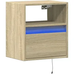 Décoshop26 - Wandmontierter Nachttisch mit LED-Beleuchtung und Schublade 41 x 31 x 45 cm Eichenholz-Verbundwerkstoff DEC034190
