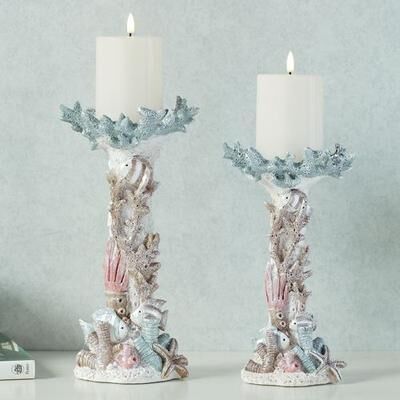Touch of Class Coral Shimmer Candleholders Multi Pastel Set of Two, Set of Two, Multi Pastel