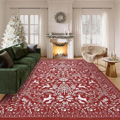 Garvee Washable Christmas Themed Holidays Winter Area Rug