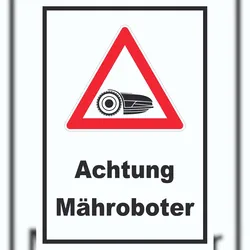 HB-Druck Achtung Mähroboter Schild A6 Rückseite selbstklebend
