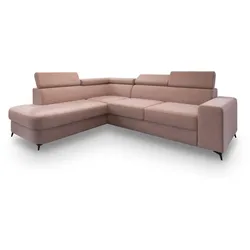 ECKSOFA ALVORO L-S Rosa Velours-Stoff mit Schlaffunktion