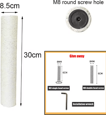 Inspire Picks DIY PVC Cat Scratching Post Replacement With Natural Sisal Rope 30x8.5cm