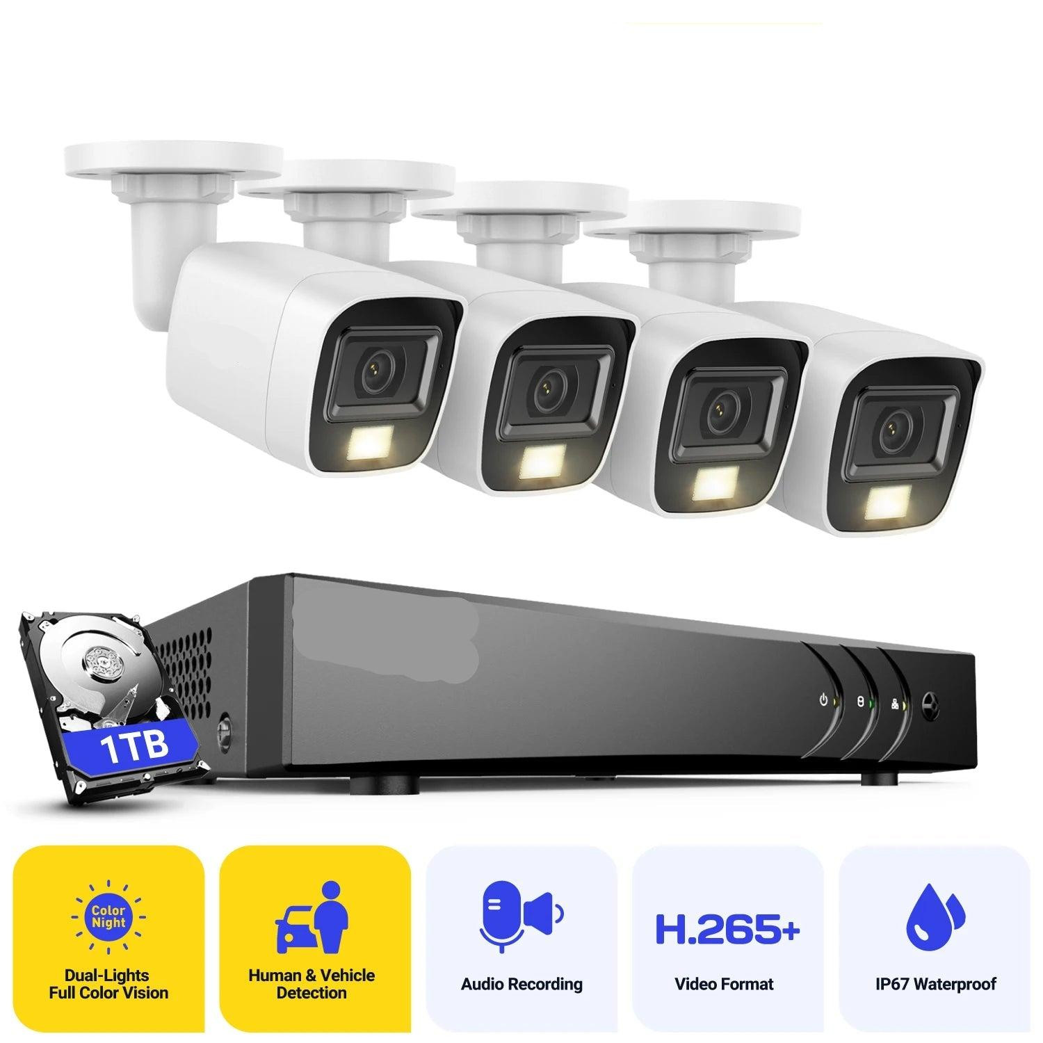 Selius 5MP Waterdicht CCTV Camerasysteem met 8-kanaals DVR, 4TB HDD en 4 Bullet Camera's