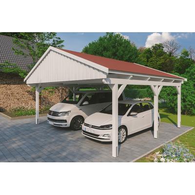 Doppelcarport SKANHOLZ "Fichtelberg", weiß, B/H/T: 574cm x, Carports, mit roten Schindeln