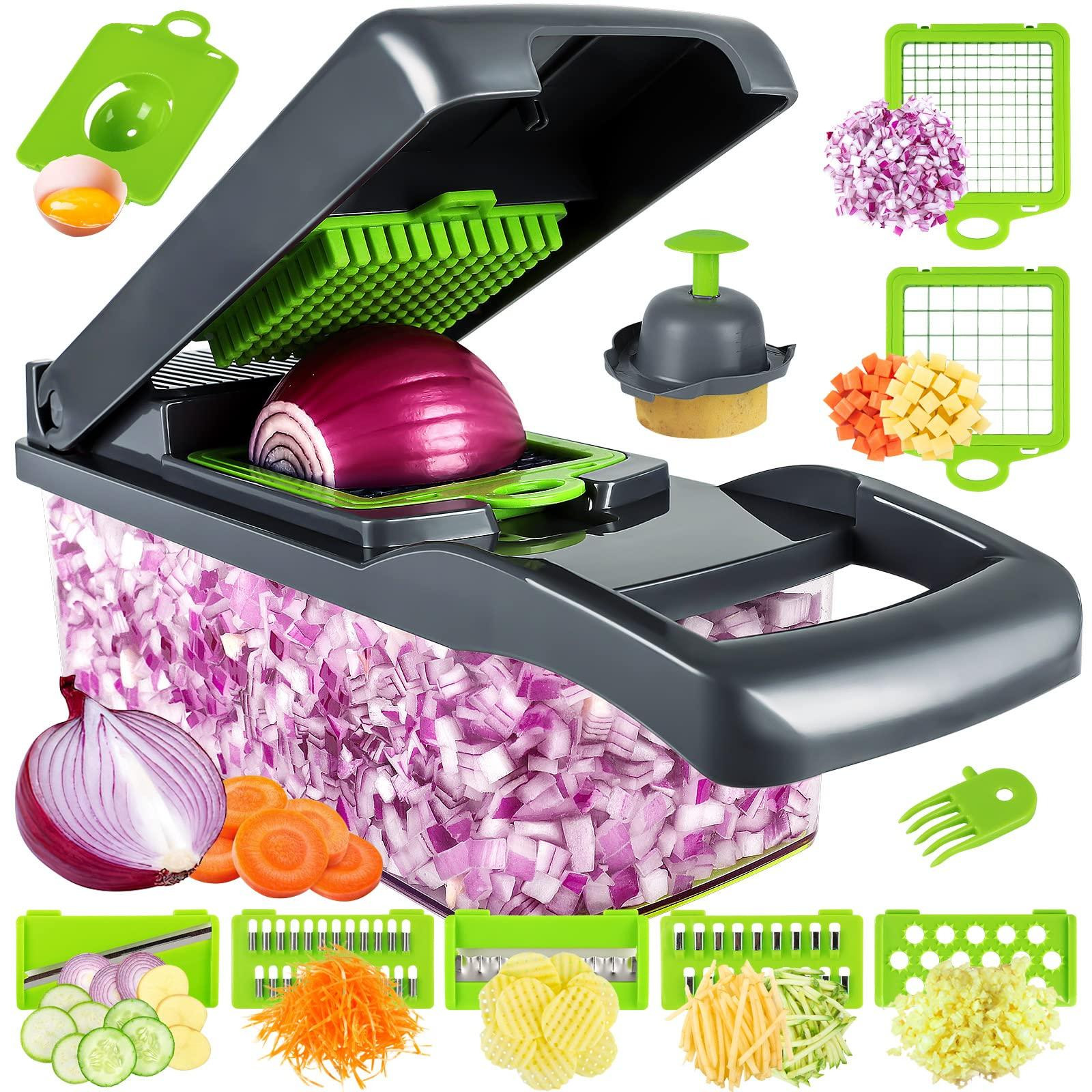Dripio Multifunctionele groentehakker met 8 messen en uienhakker, handmatig bediend