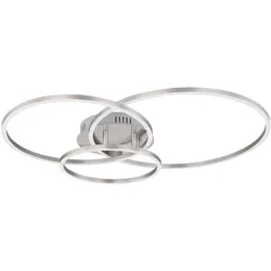 Deckenlampe Designleuchte Wohnzimmer Deckenleuchte 3 flammig, Ring Design Metall weiß opal nickel, LED 40 Watt 1770 Lumen warmweiß, HxLxB 10x68x55cm