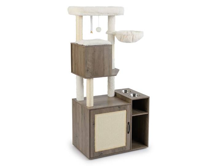 Krabpaal met Kattenbak Kattentoren met Paal en Sisal Krabmat-Grijs