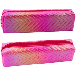Federmäppchen in Rosa mit metallischem, glänzendem Fischgrätenmuster für Mädchen