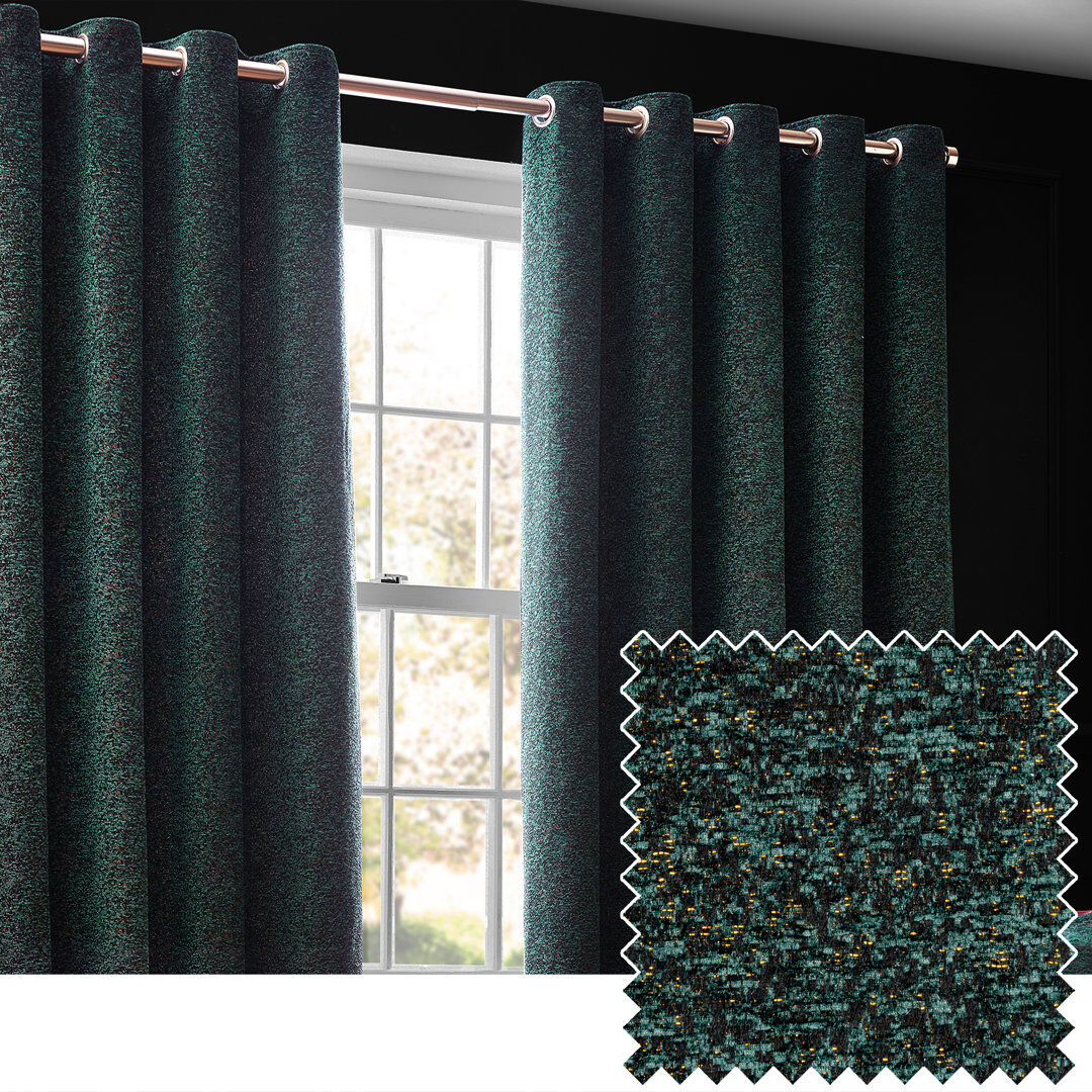 Paoletti Chenille Room Darkening Eye Curtains Emerald 168cm Width x 137cm Drop