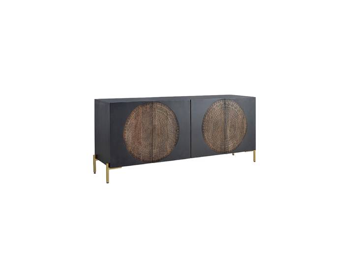 Massives Design Sideboard „Pariso“, 173 x 77 cm Mangoholz Schwarz, Braun, Gold Giner & Colomer