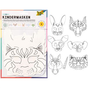 Folia Bastelset 23209 Kindermasken Tiere, 6 Stück, aus Pappe, weiß