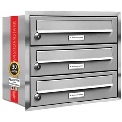 AL Briefkastensysteme 3 Fächer Premium Edelstahl Unterputz Briefkasten Anlage für Post A4, modern, robust, wetterfest, Artikelnummer: 132T3U1