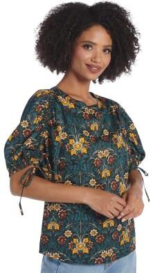 Masseys In-a-Cinch Puff Sleeve Top Casual in Art Nouveau Floral, Size 3X, Cotton/Viscose