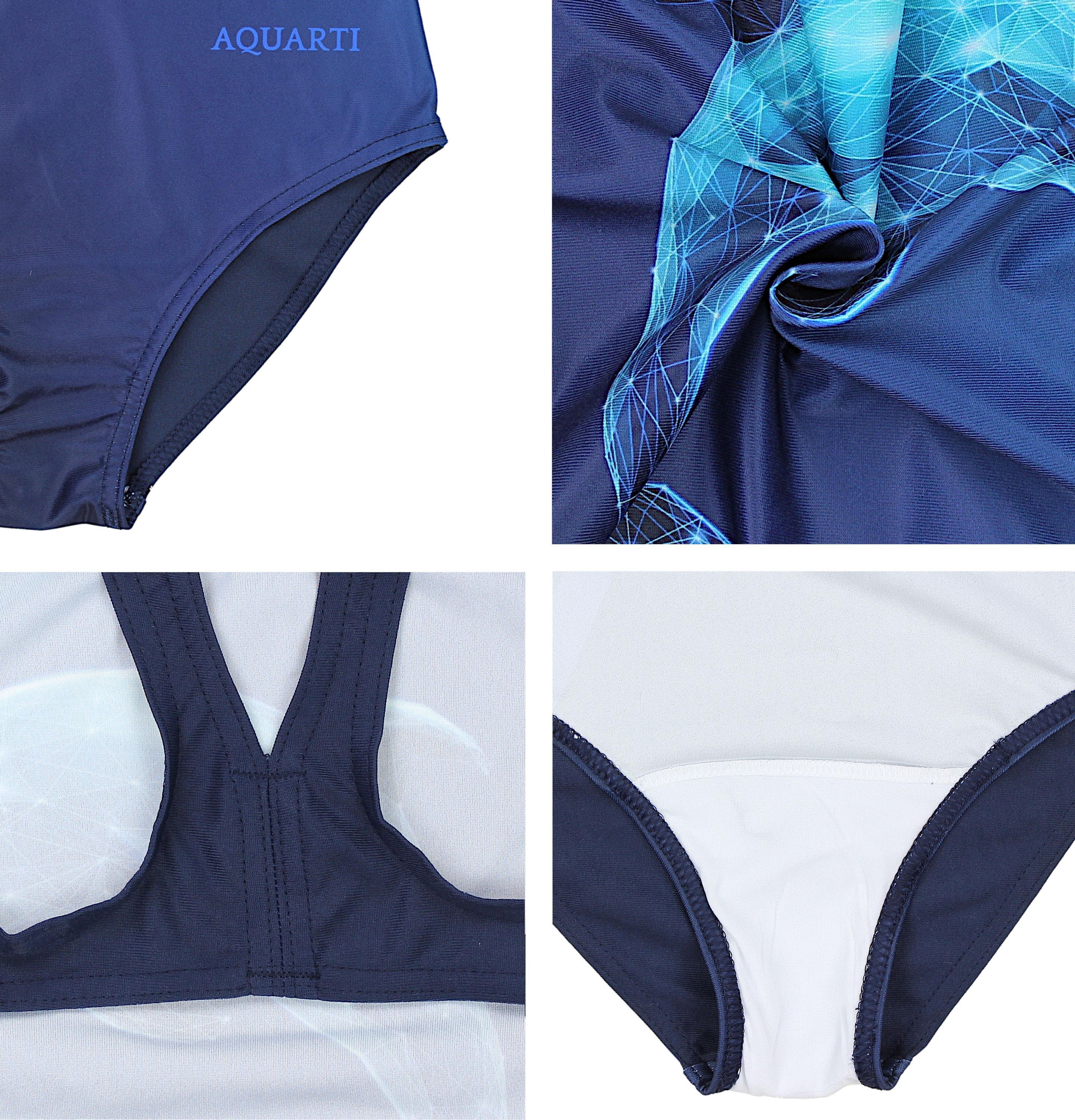 Badeanzug AQUARTI "Badeanzug Mädchen Badeanzug Chlorresistent Muscleback Wassersport", Kinder, Gr. 152, N-Gr, blau (delfin digital blau, dunkelblau), Obermaterial: 100% Polyester PES., Badeanzüge Badeanzug