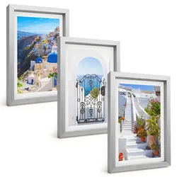 BILDER SET 3er Set - 20x30 cm Silberner Rahmen - Santorini-Architektur Oia