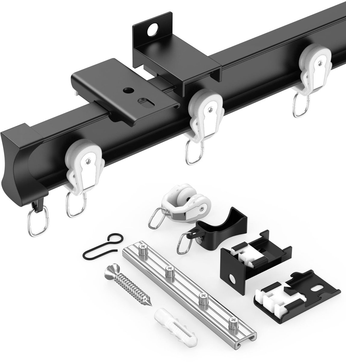 Omgoods Uitschuifbare Gordijnrail - Aluminium - Zwart - 160 cm
