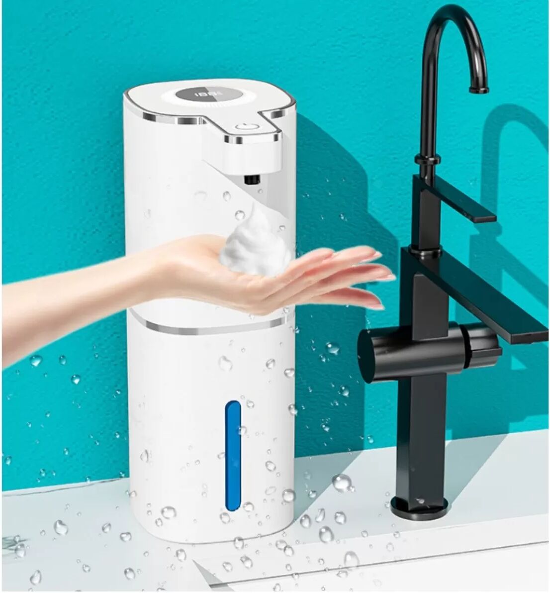 INF Weißer berührungsloser Schaumseifenspender – USB wiederaufladbar, 400ML, 0.3s Infrarot-Sensor, ABS + elektronische