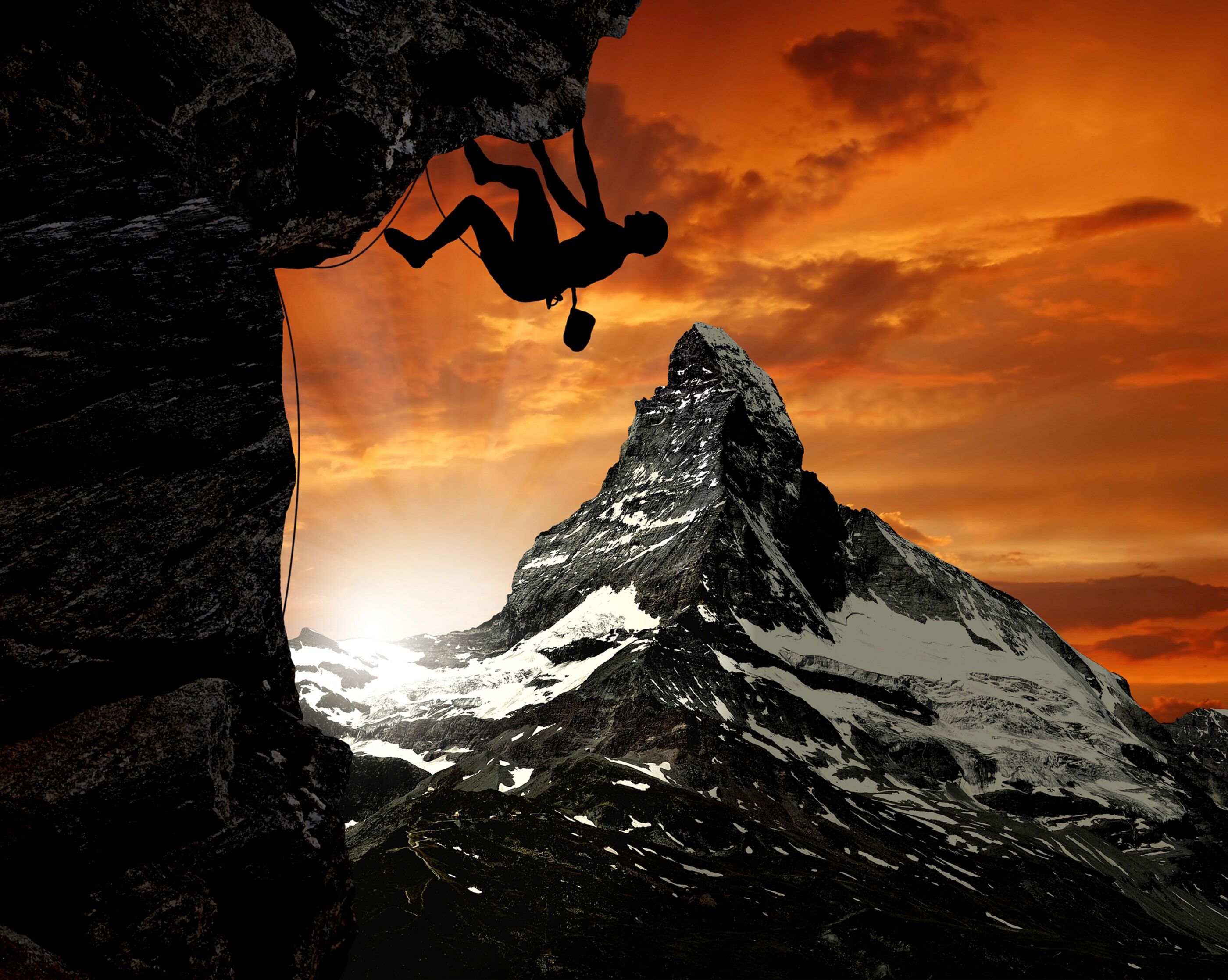 Fototapete PAPERMOON "GEBIRGE-SEE-BERGE WALD HIMMEL MATTERHORN BERGSTEIGER", bunt, B:4,5m L:2,8m, Vlies, Tapeten, Fototapete bunt B/L: 4,5m x 2,8m, Bahnen: 9 Stk.
