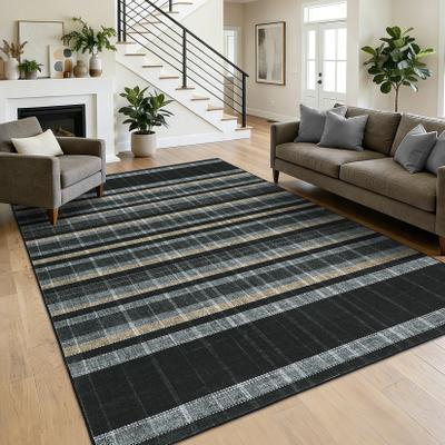 Garvee Classic Plaid Geometric Washable Living Room Rug