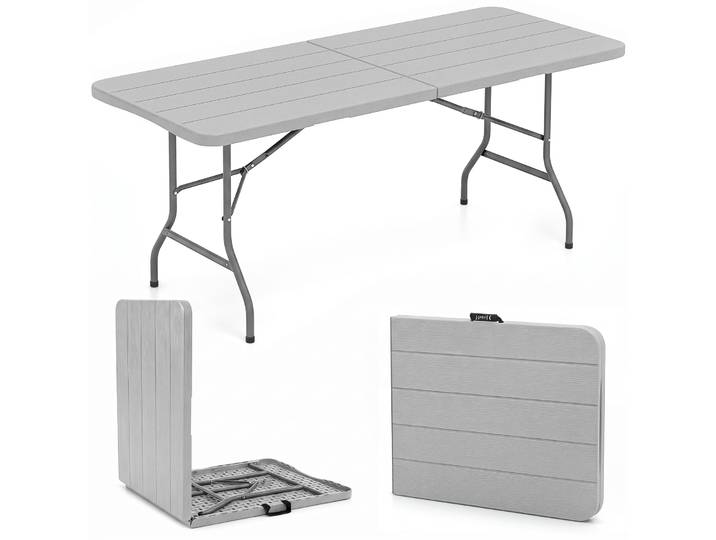 Tuintafel met HDPE-tafelblad & Draaggreep Opvouwbare Campingtafel Balkon Tafel Grijs