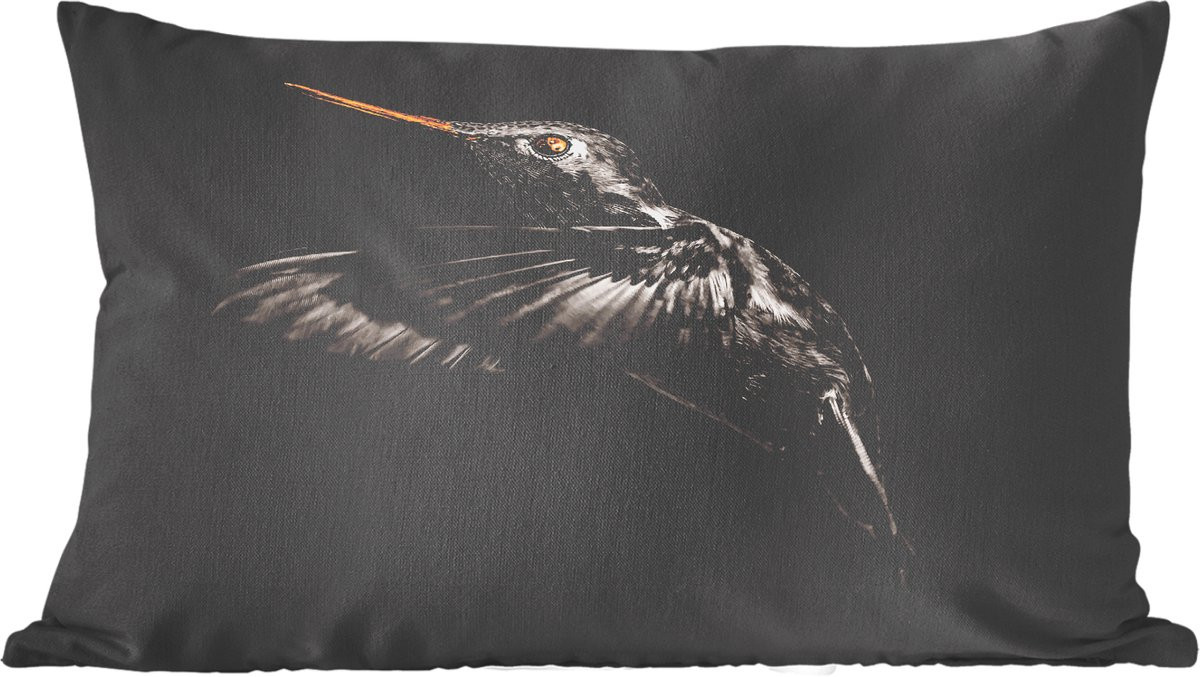 Sierkussen met vogelprint voor de woonkamer - Black and Gold - Zwart - 60 x 40 cm